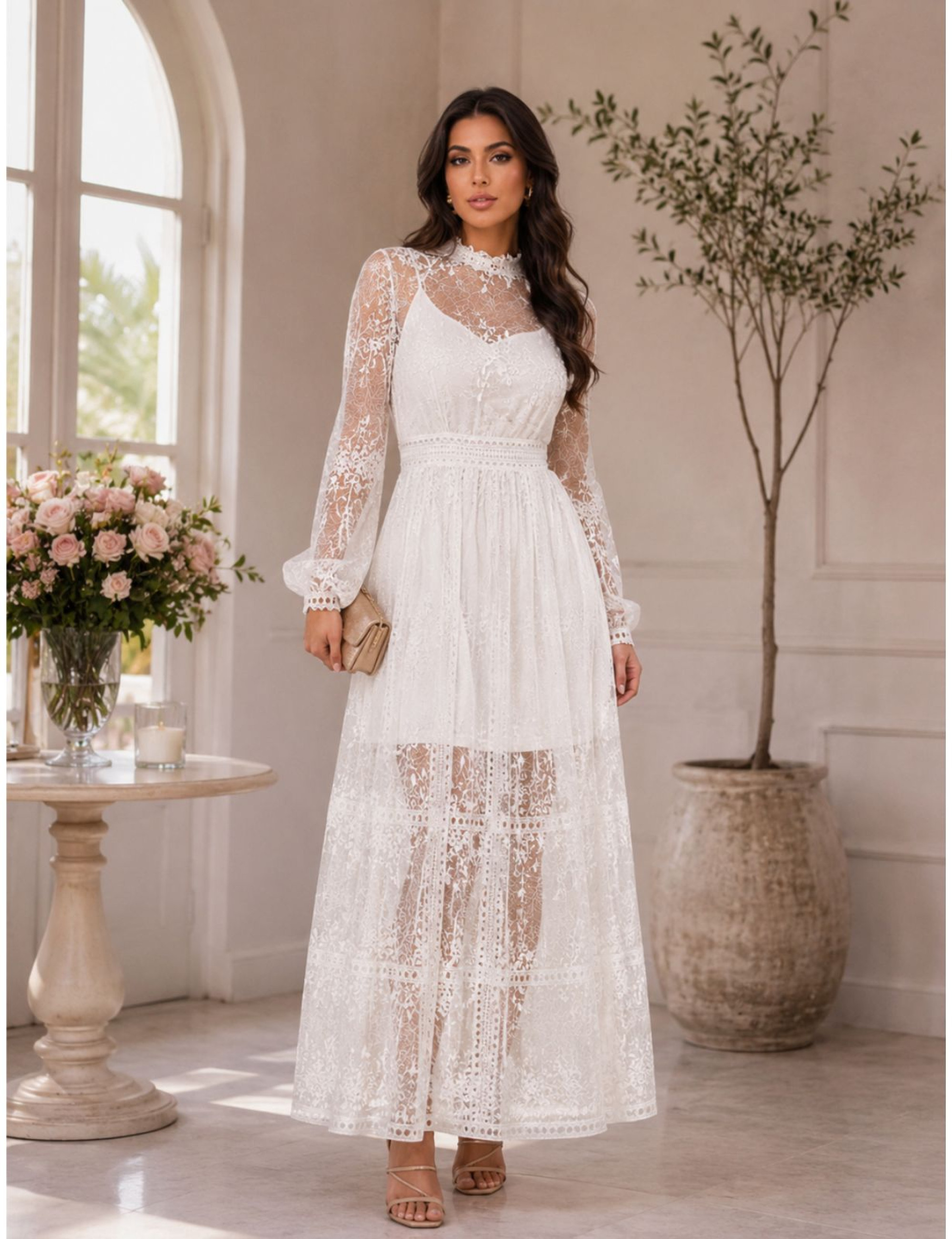 Vestido Renda Transparente Alana Branco