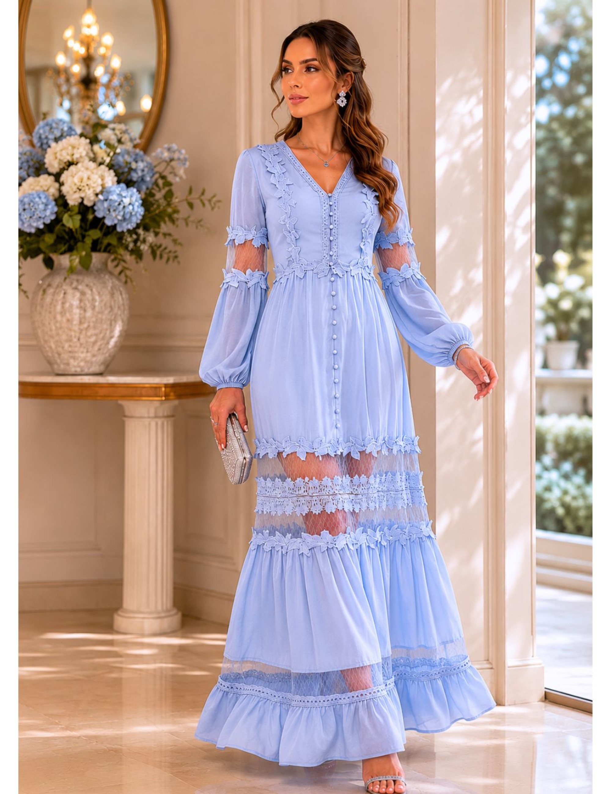 Vestido Detalhes Renda Brigitte Azul