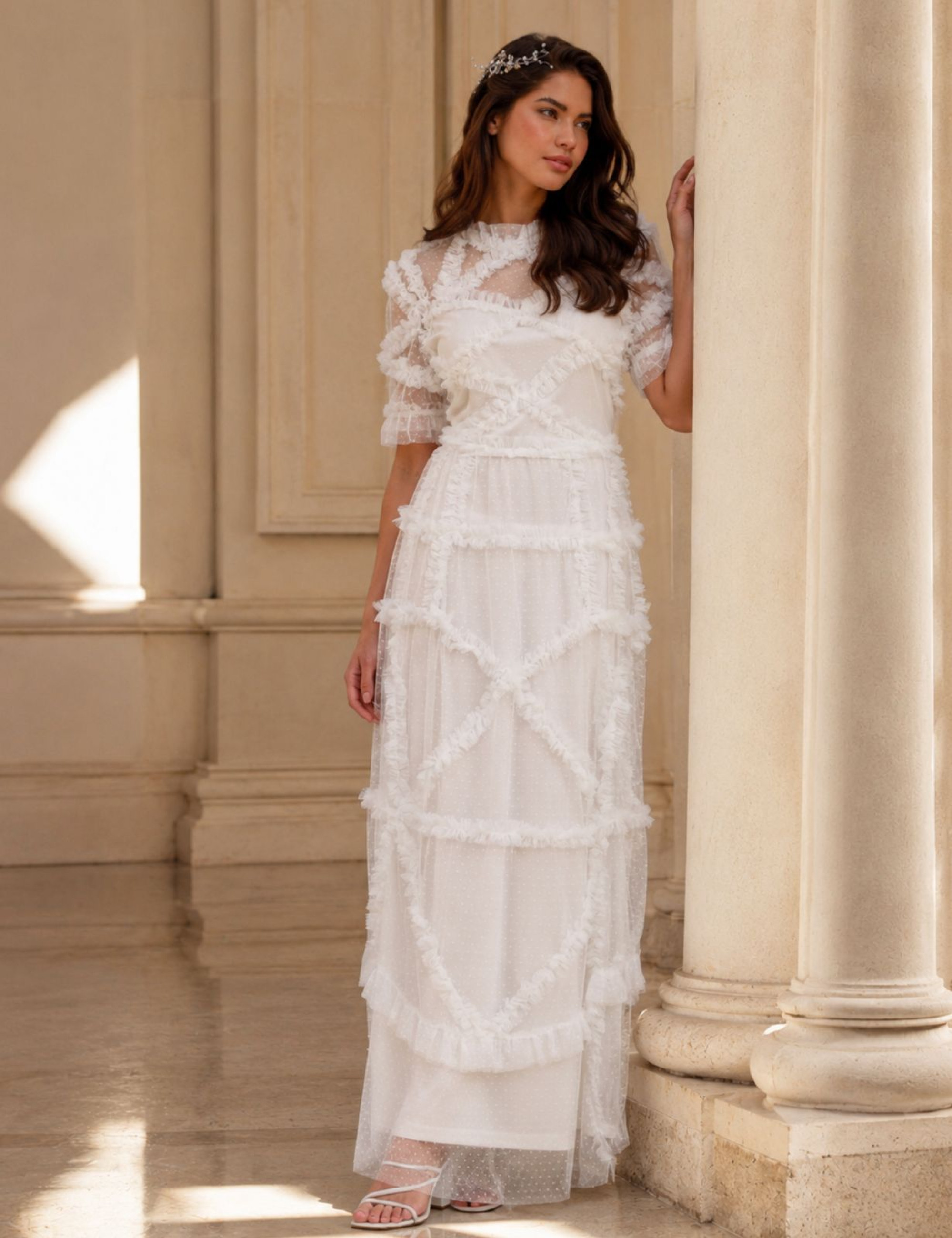 Vestido Tule Poá Malu Off White
