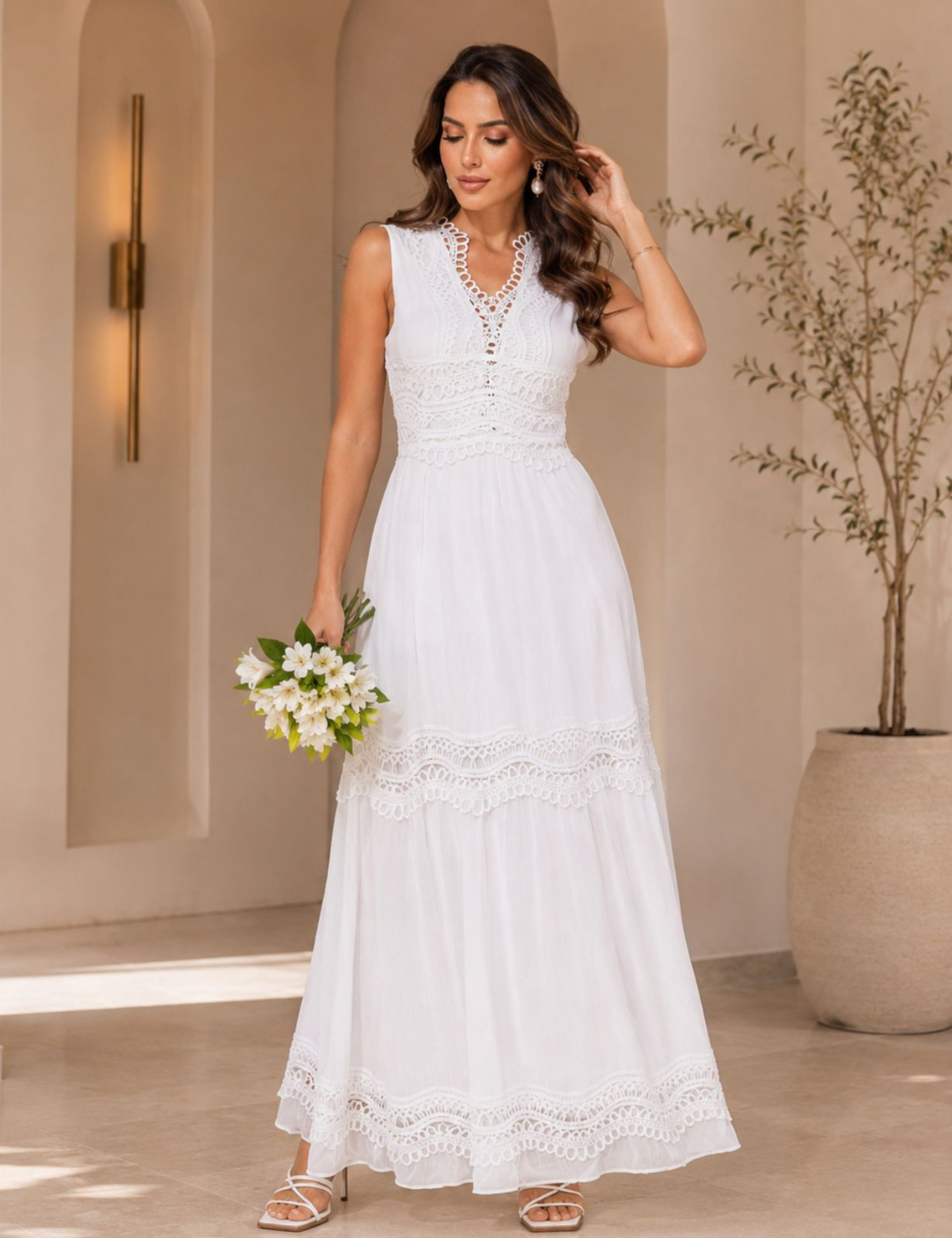 Vestido Longo Bordado Mariana  Off White
