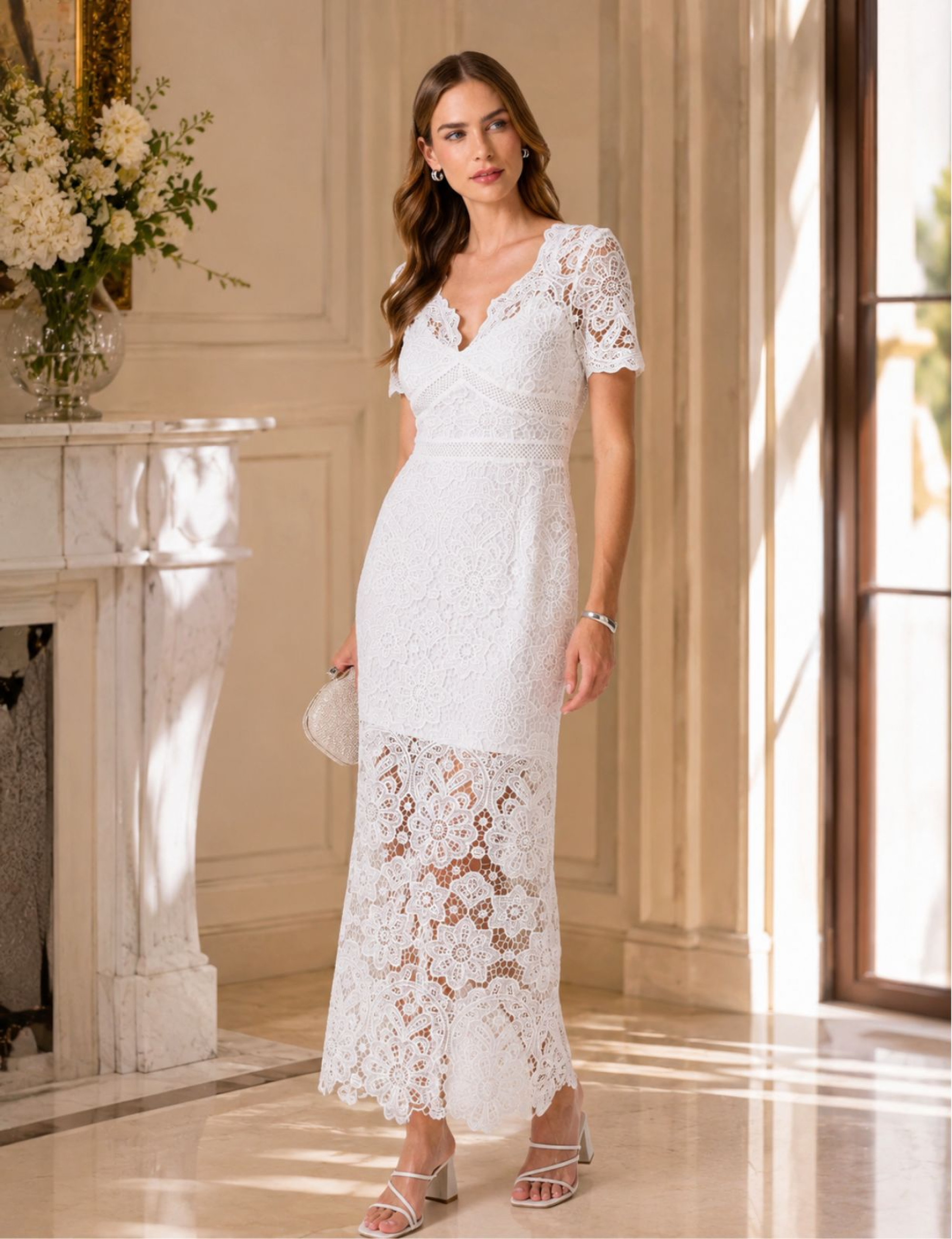 Vestido Renda Floral Vitória Off White