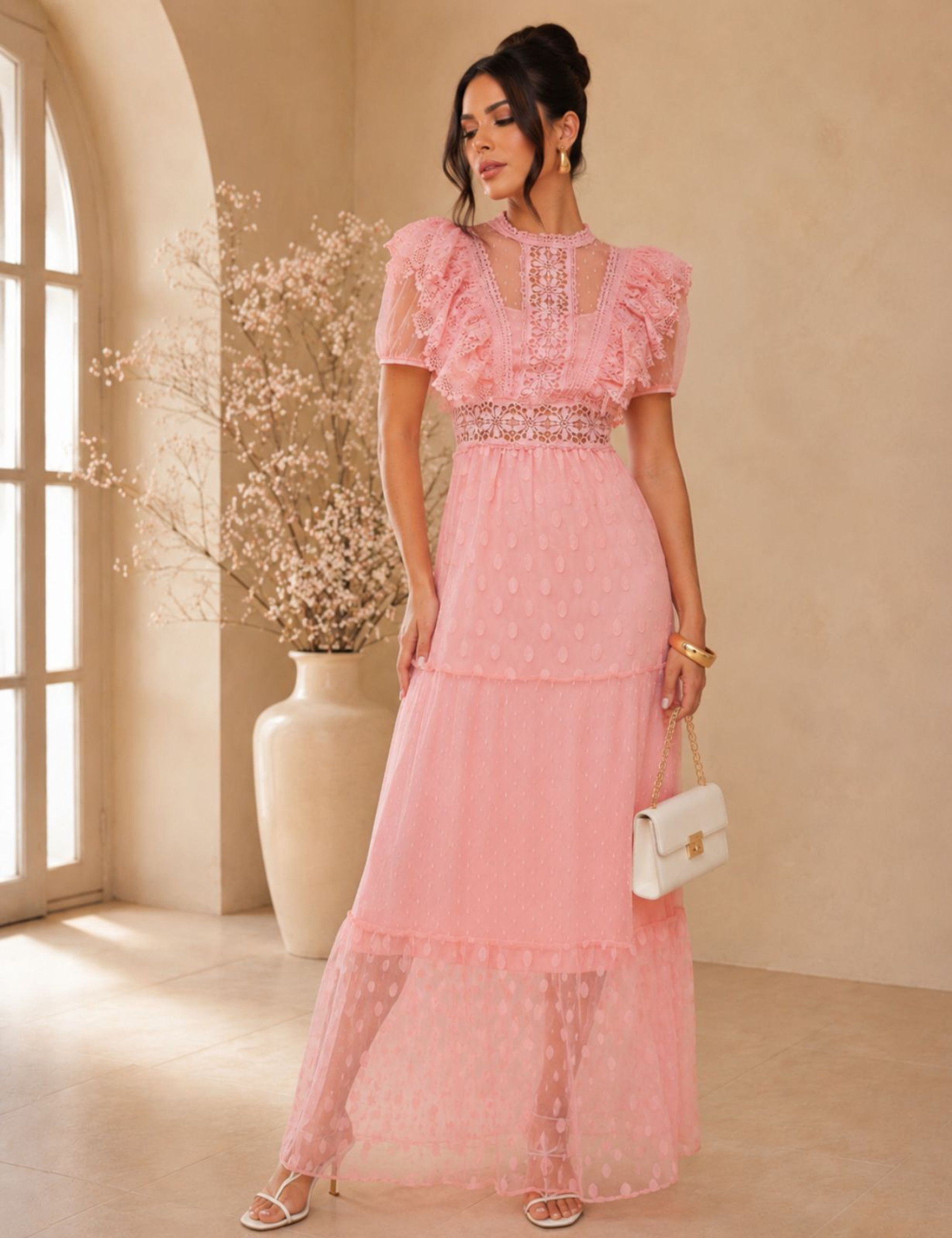 Vestido Renda Poá Nina Rosa