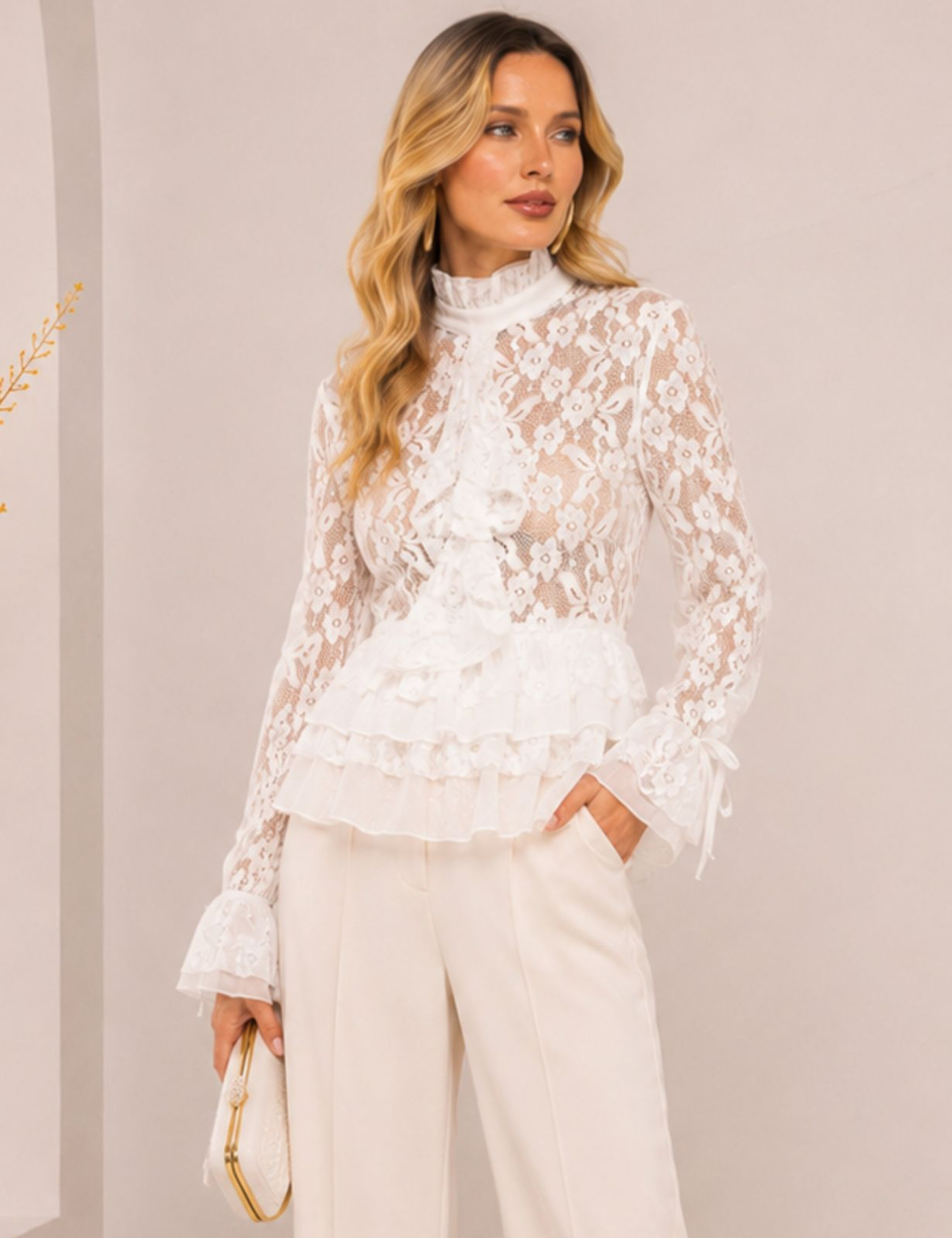 CAMISA RENDA FLORA OFF WHITE