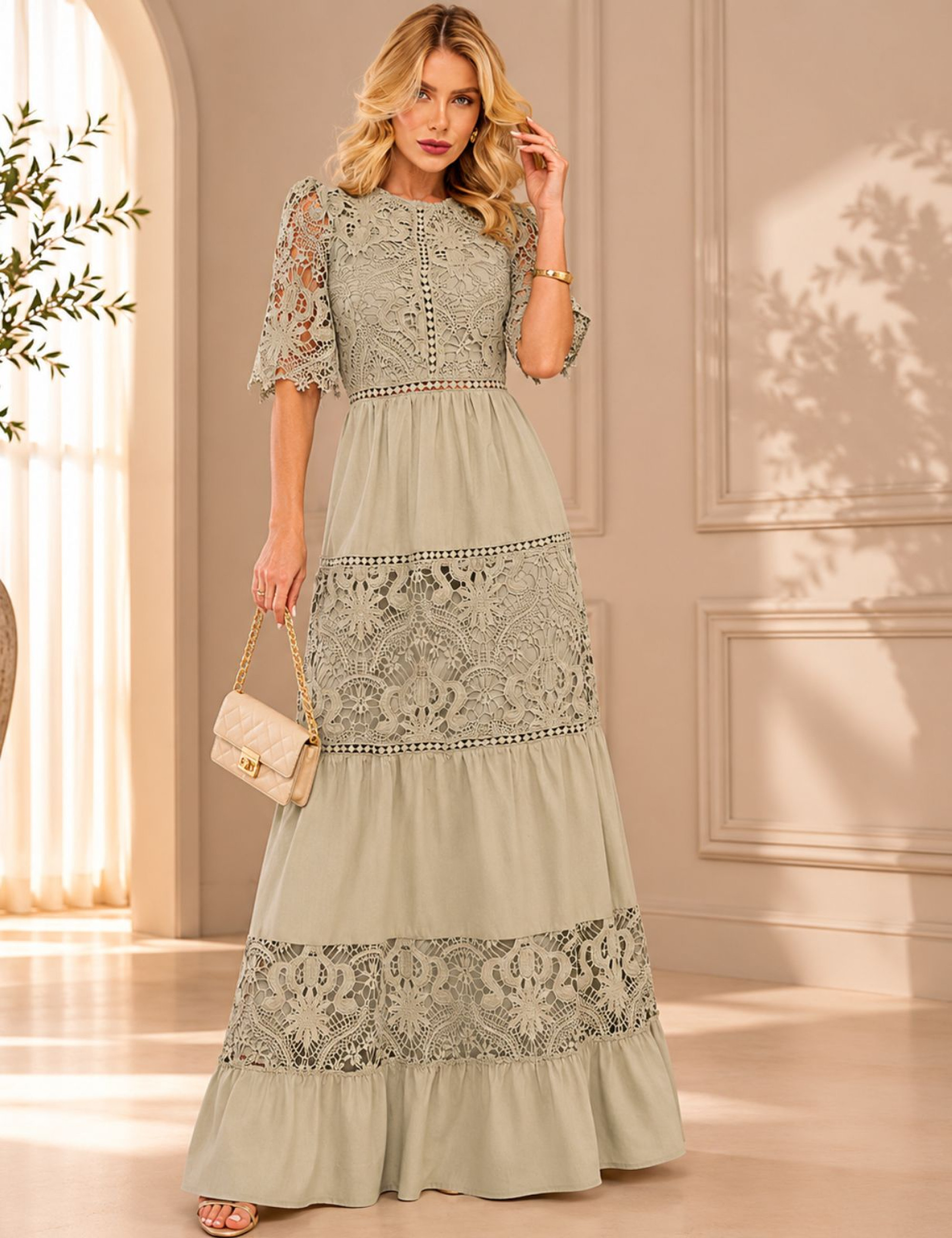 VESTIDO LONGO EM RENDA EMMA VERDE