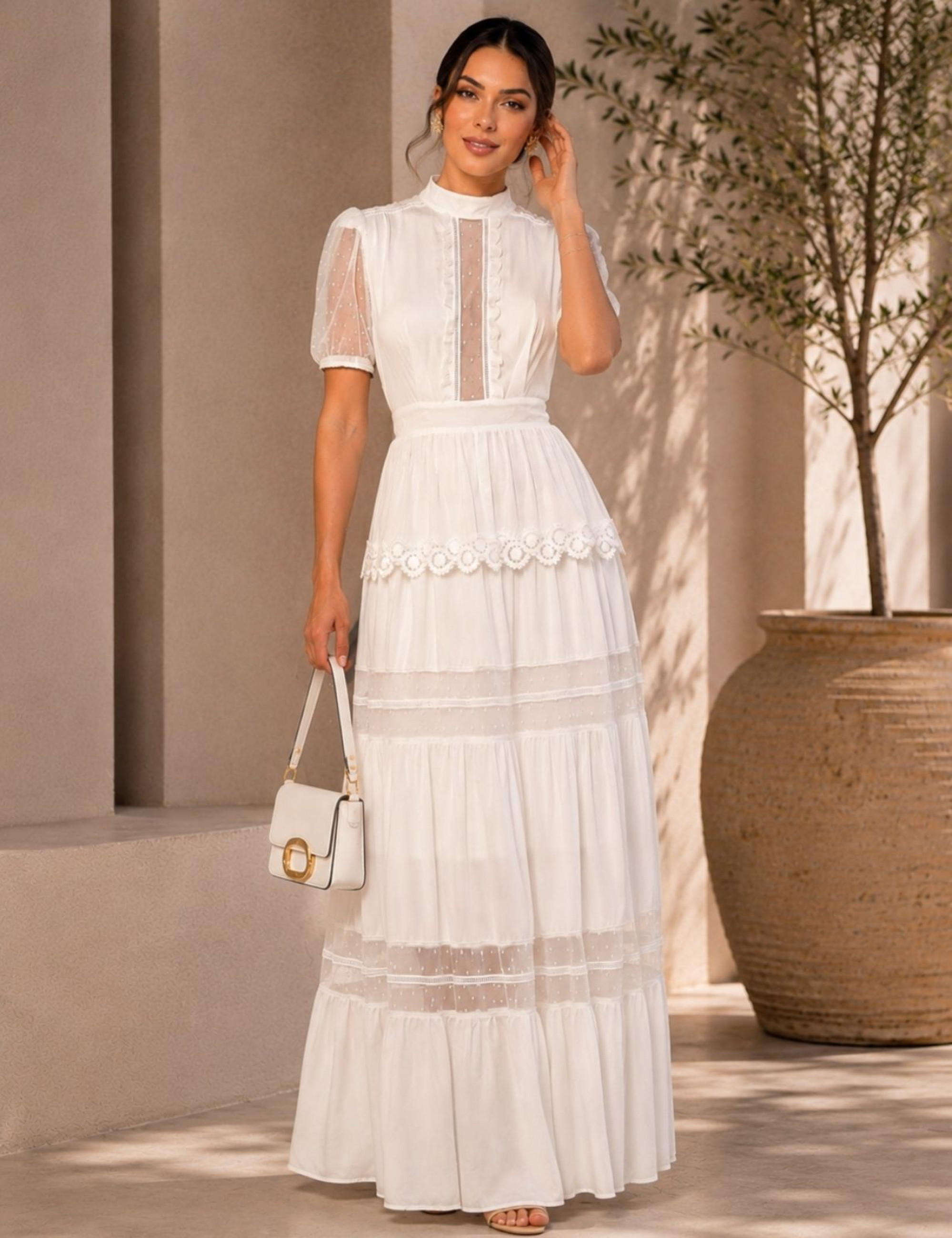 Vestido Detalhe Tule Miranda Off White