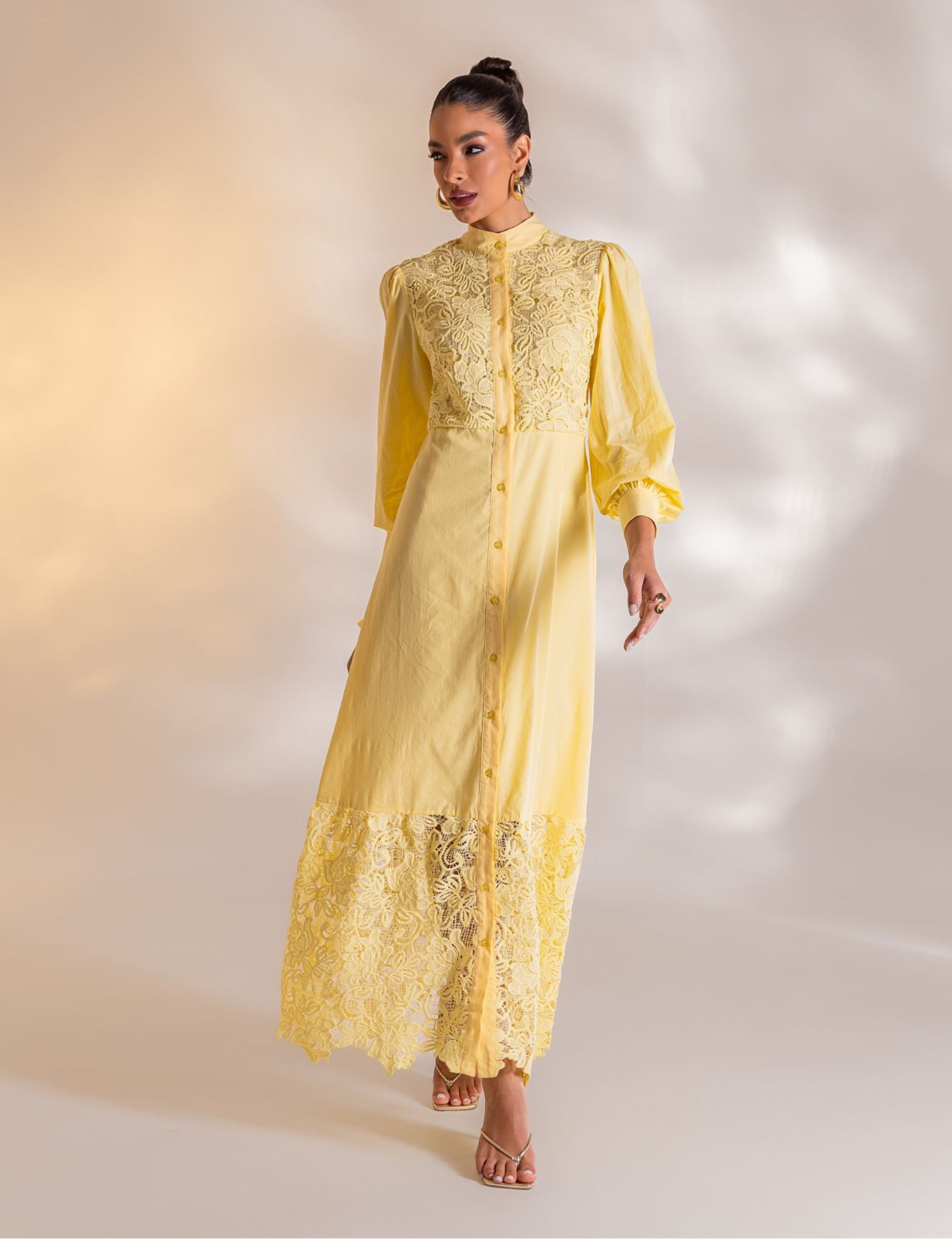 VESTIDO LONGO GUIPIR DOMINIQUE AMARELO