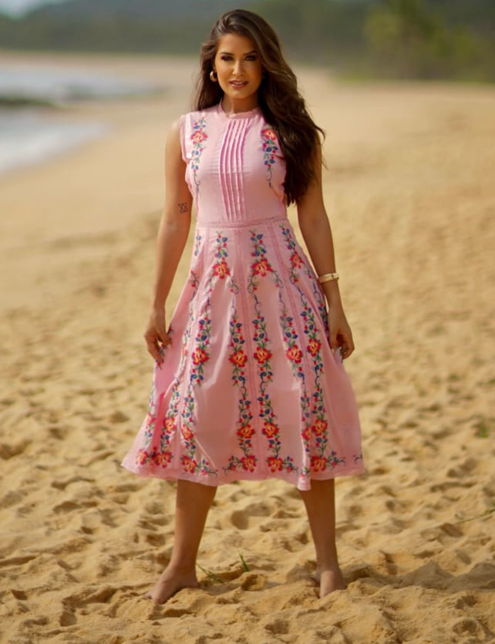 Vestido Midi Algodão Sofia Rosa