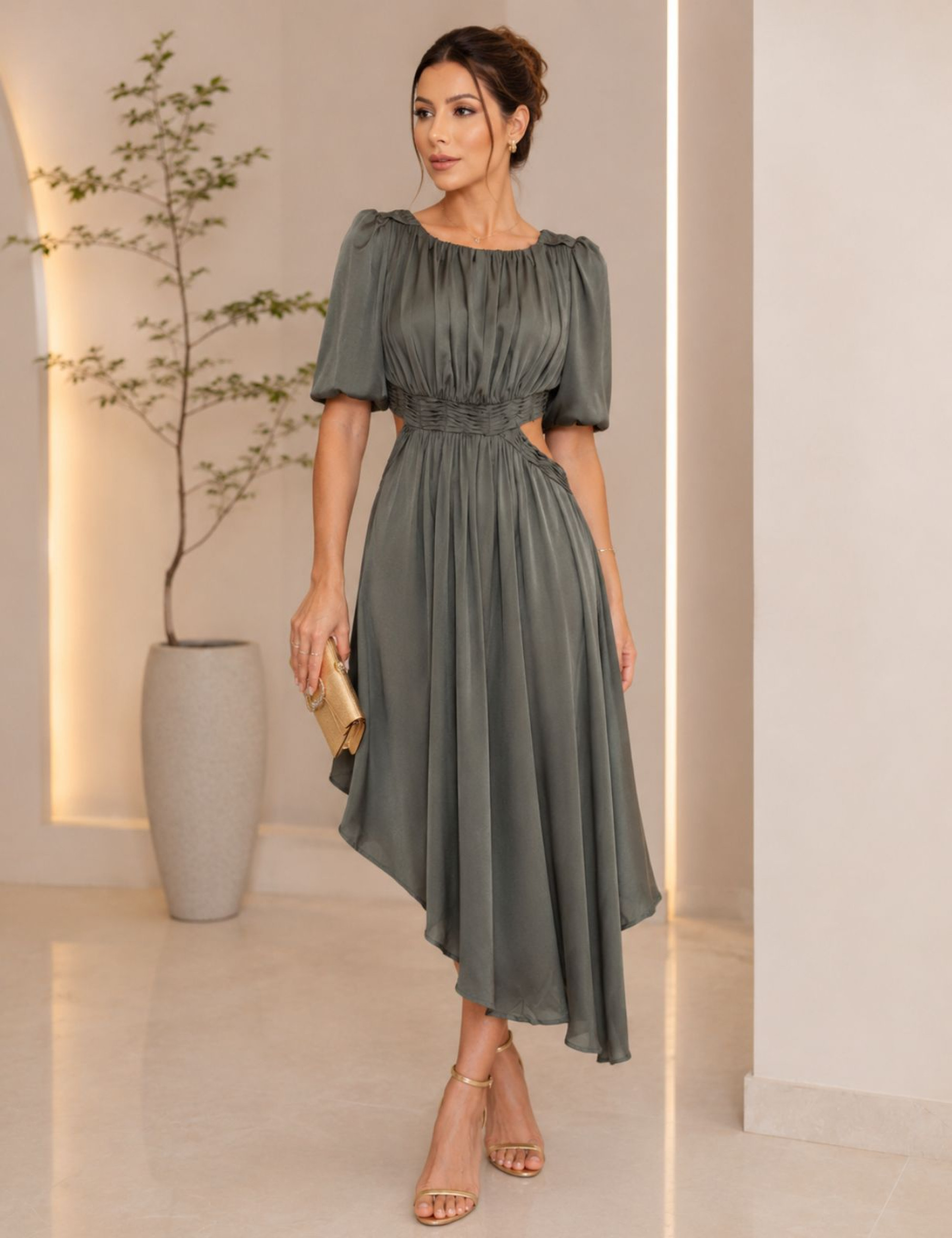 Vestido Mangas Balonê Francis Verde