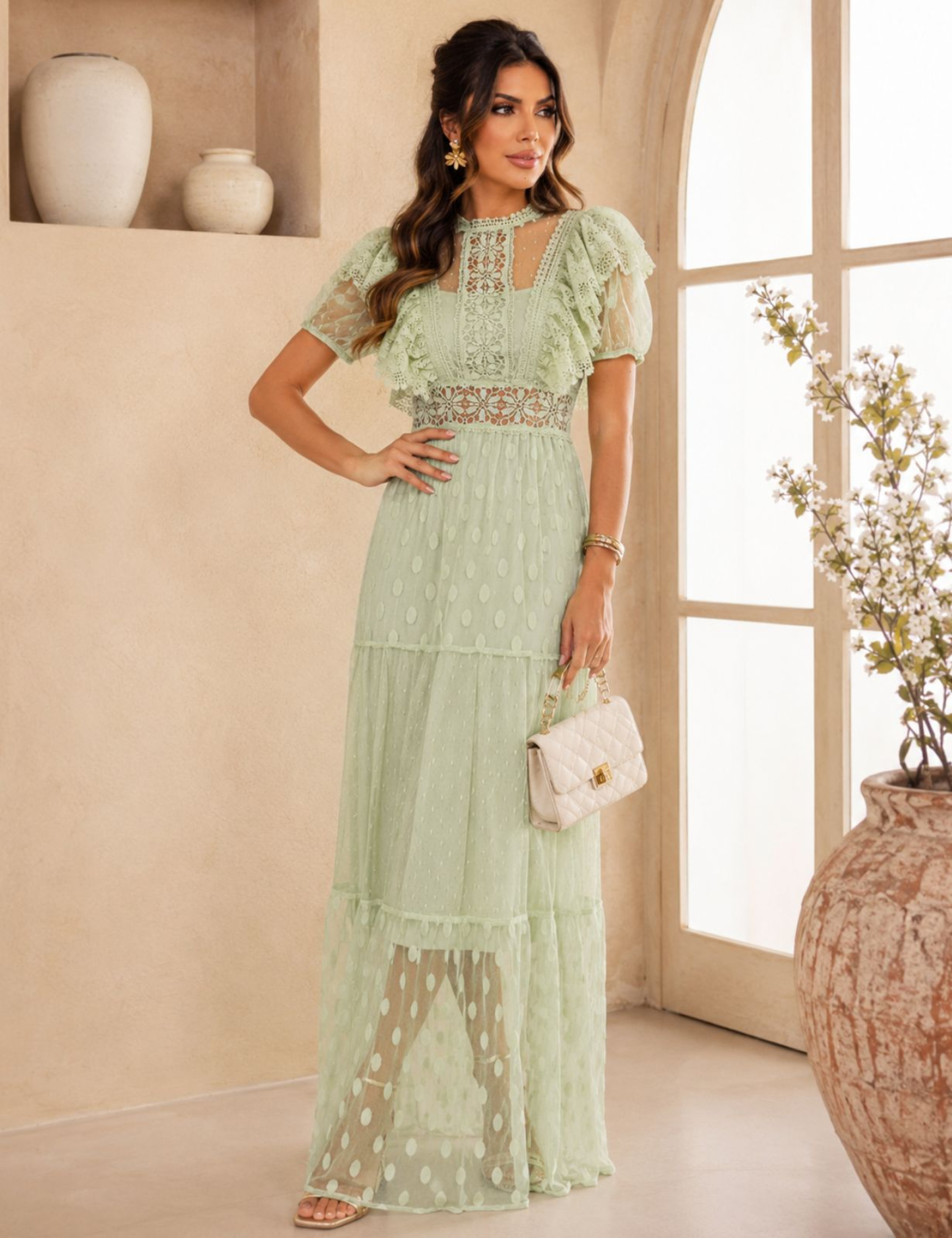 Vestido Renda Poá Nina Verde