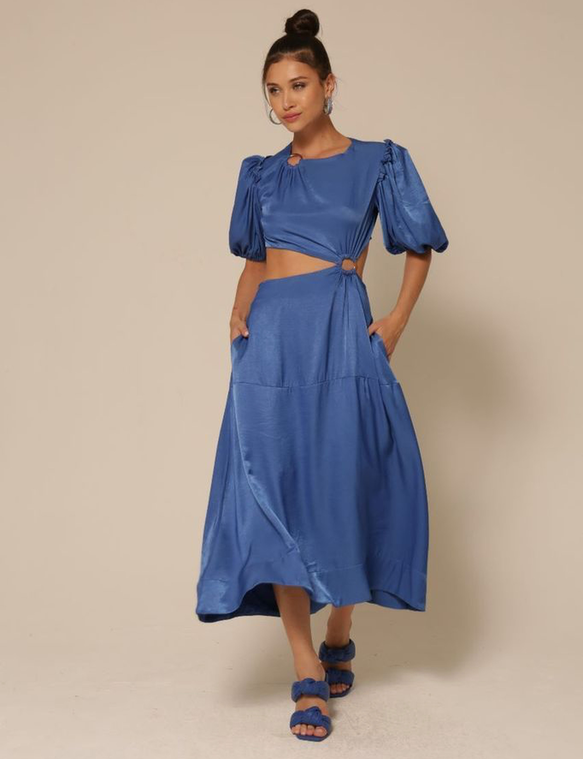 Vestido Longuete Brilho Sandy Azul