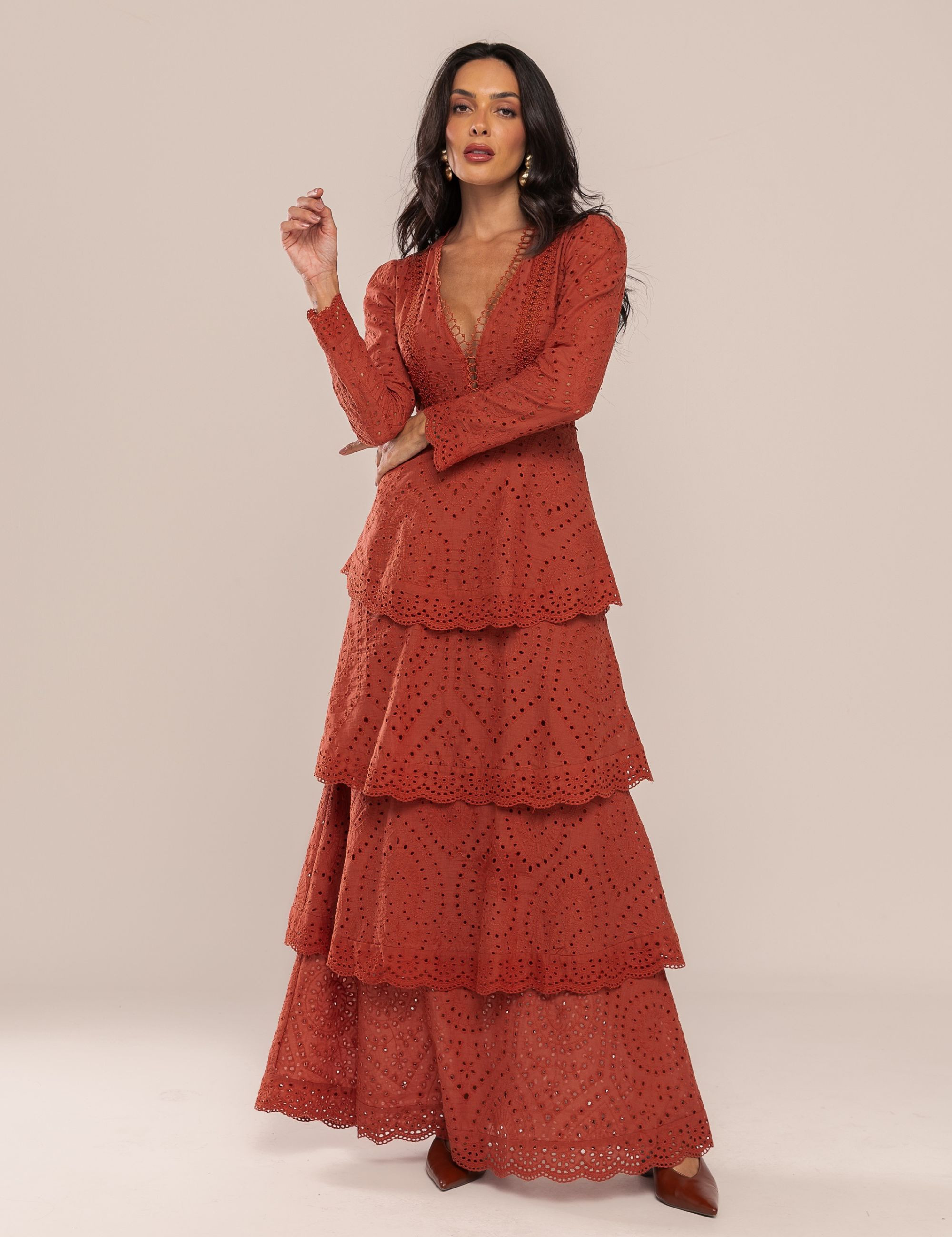 VESTIDO LONGO LAISE PÉROLA MARROM