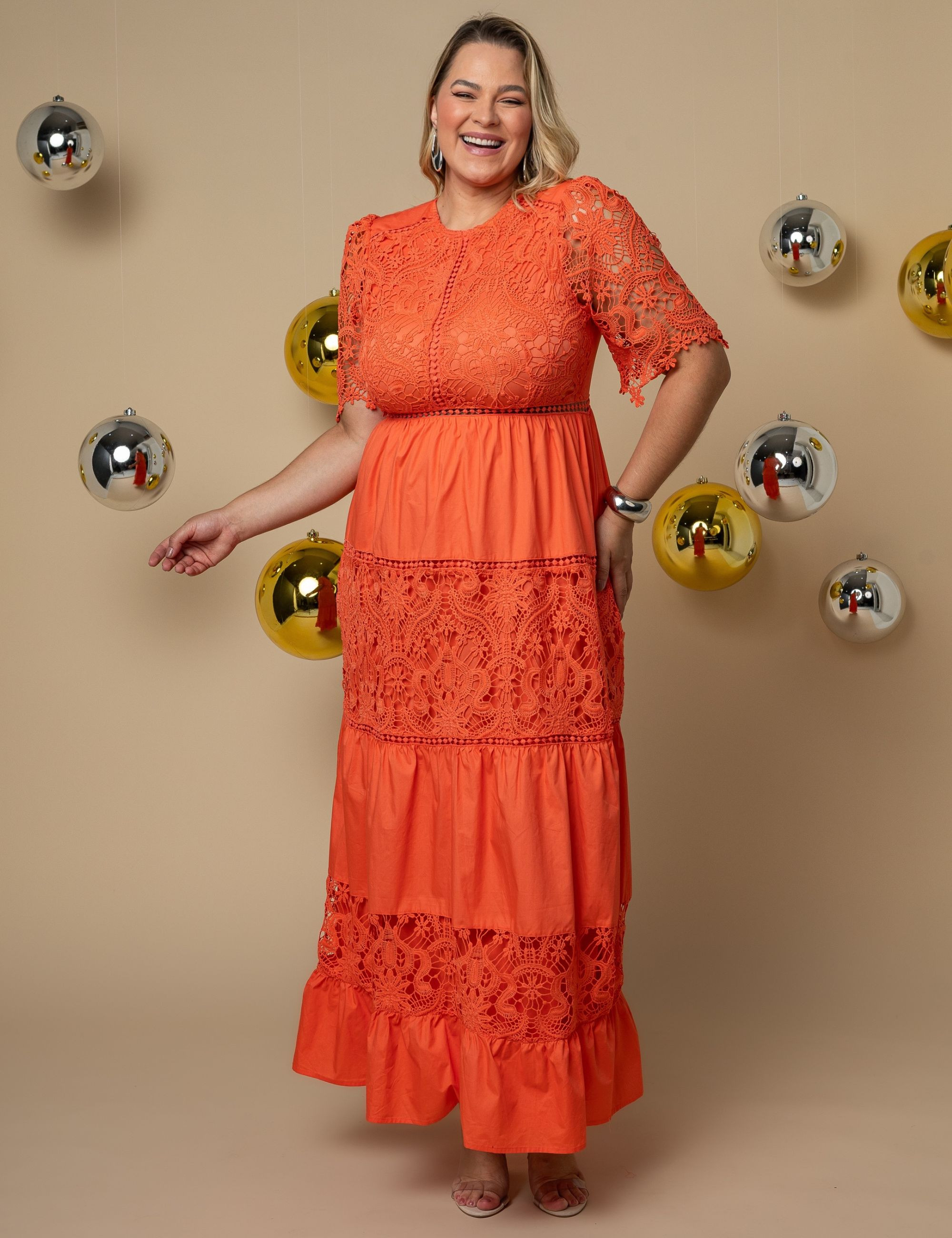 VESTIDO LONGO RENDA NOELI PLUS LARANJA