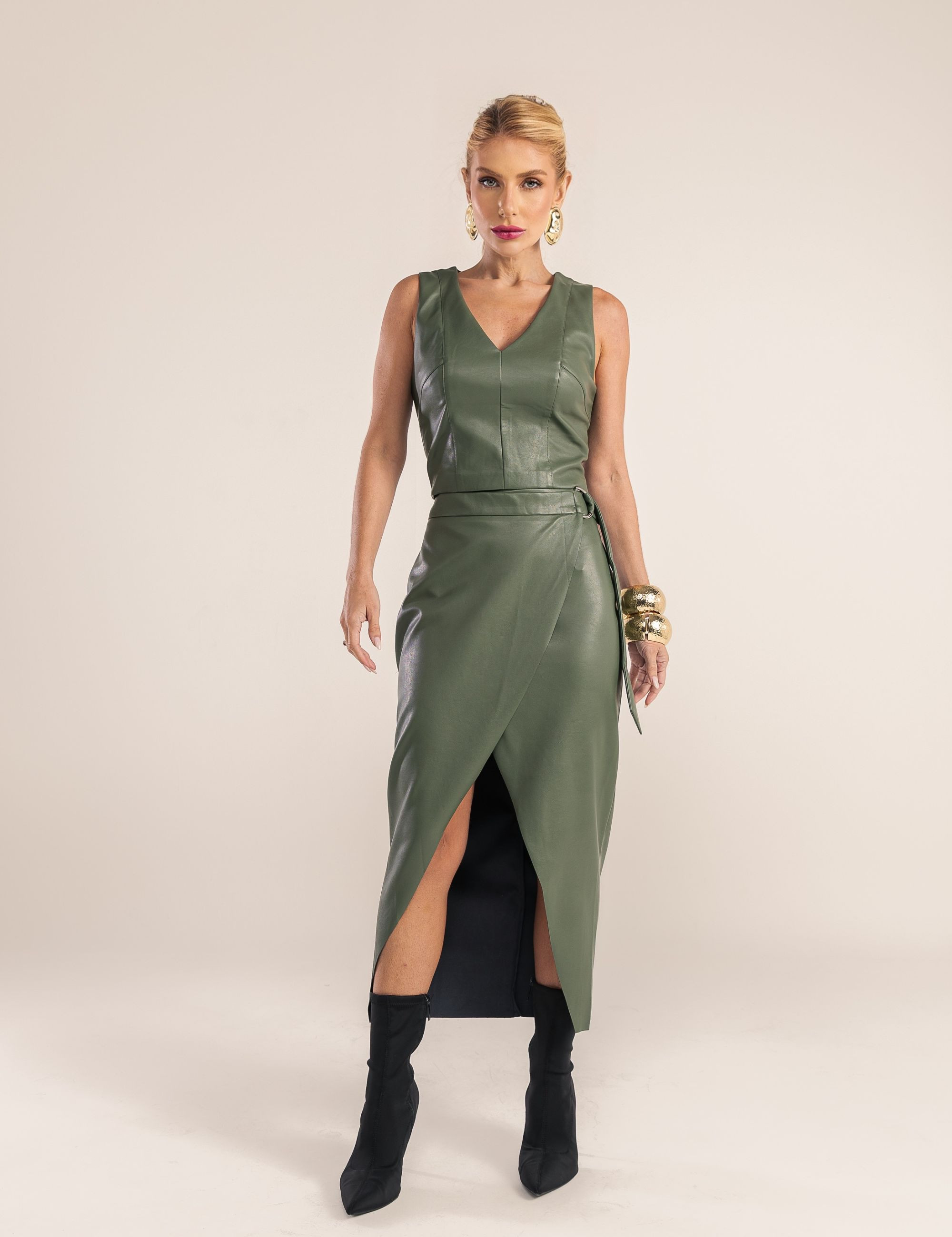 CONJUNTO COURO PU SAVANA VERDE OLIVA