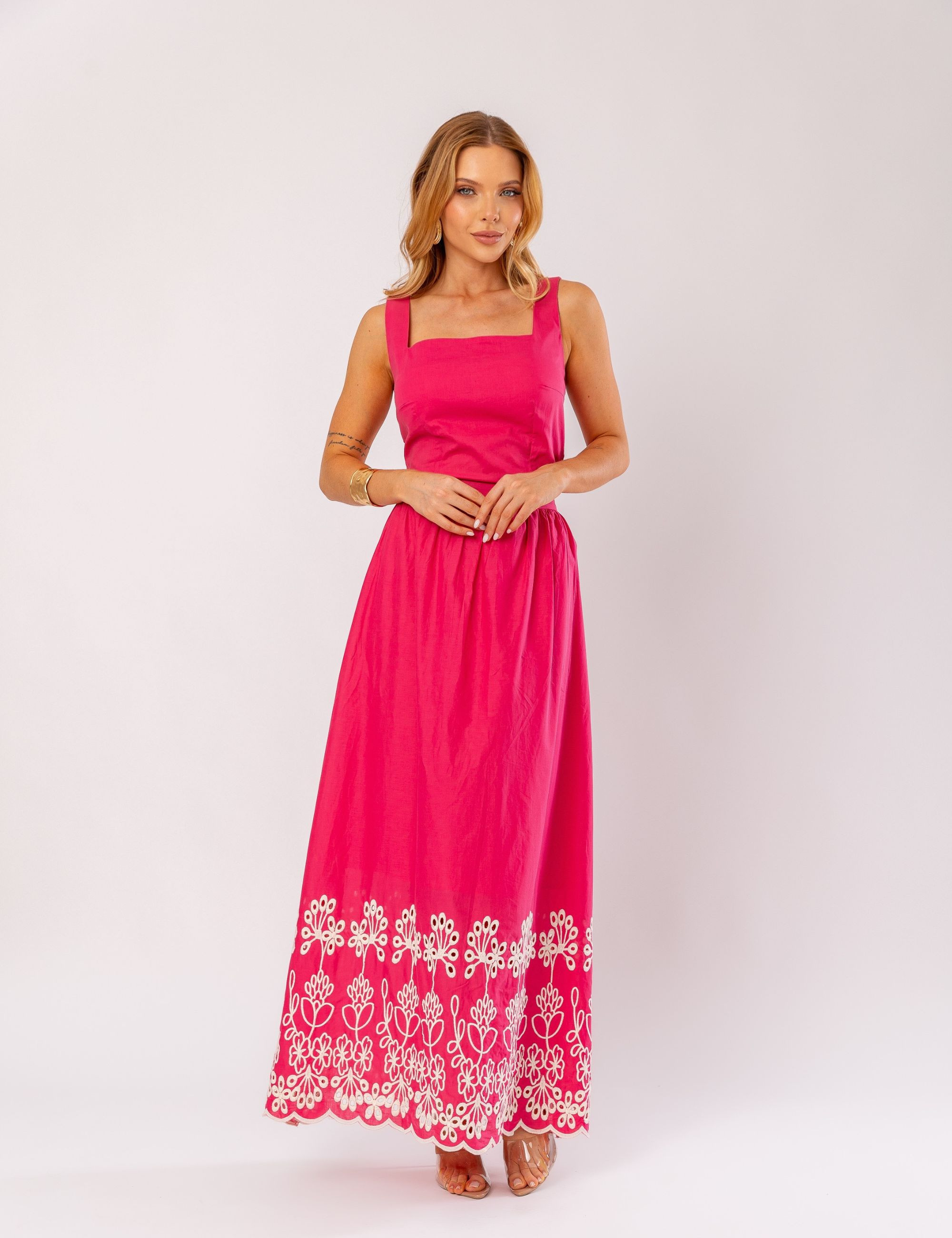 CONJUNTO DE ALGODÃO COM SAIA BORDADA PAMELA PINK
