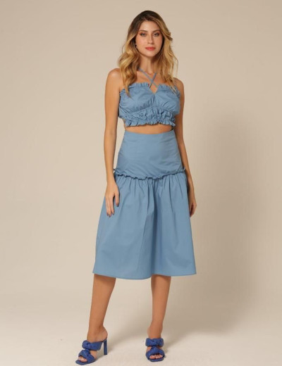 Conjunto Franzido Amarração Serena Azul