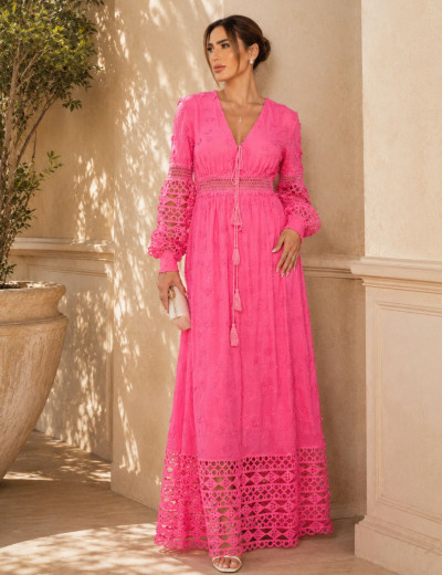 Vestido Longo Bordado Manu Pink