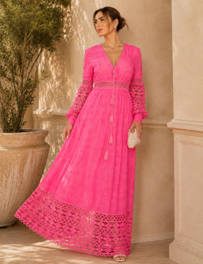Vestido Longo Bordado Manu Pink