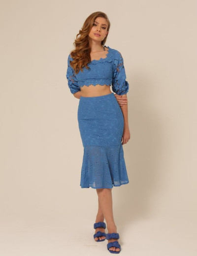 Conjunto Renda Floral Maria Azul