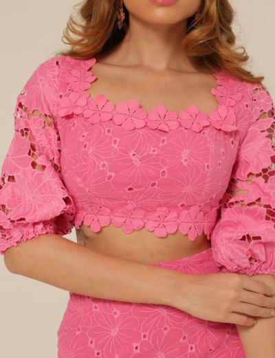 Conjunto Renda Floral Maria Pink