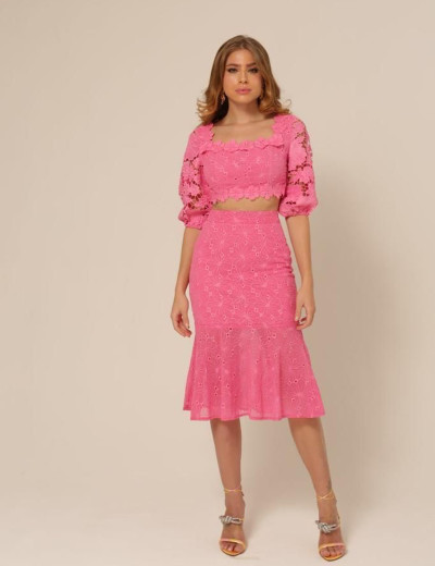Conjunto Renda Floral Maria Pink