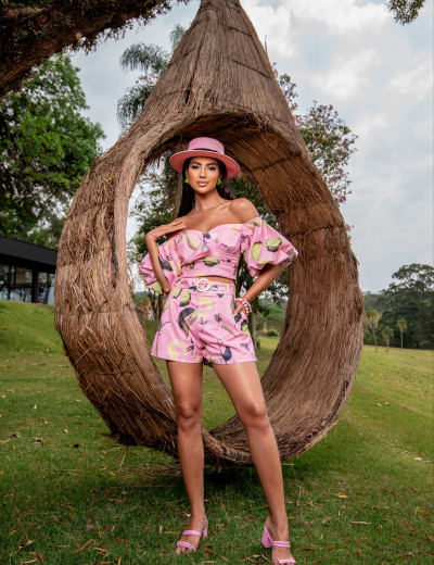 Conjunto Shorts Estampado Liz Rosa