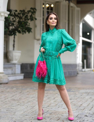 Vestido Chemise Babados Sarah Verde