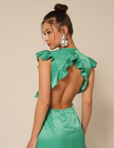 Vestido Cetim Babados Agatha Verde