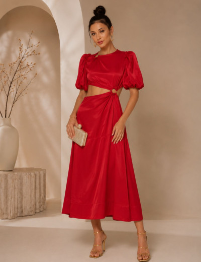 Vestido Longuete Brilho Sandy Vermelho