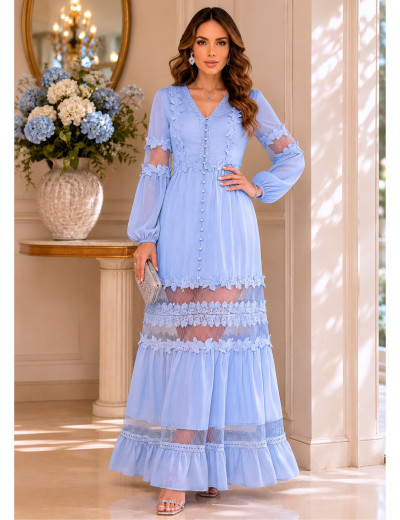 Vestido Detalhes Renda Brigitte Azul