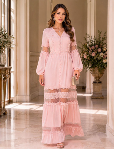 Vestido Detalhes Renda Brigitte Rosa