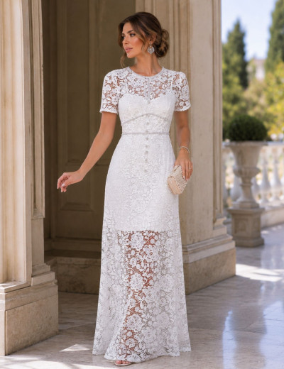 Vestido Renda Strass Antonella Off White