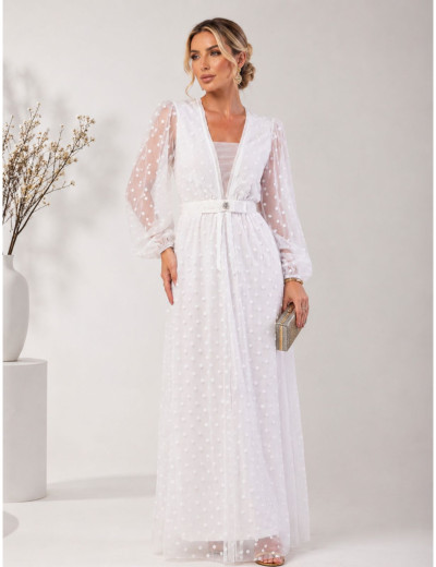 Vestido Tule com Veludo Manuela Off White