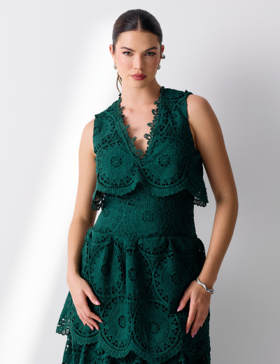 Vestido Renda Babados Chloe Verde