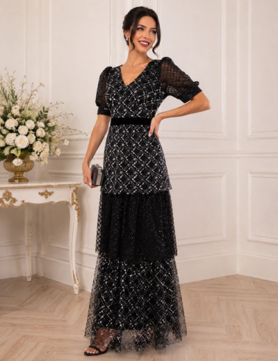 Vestido Tule Paetê Tassia Preto
