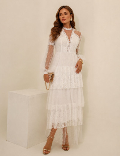 VESTIDO RENDA CAMADAS POLIANA OFF WHITE