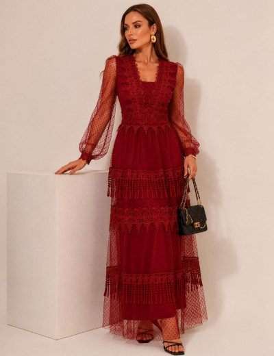 VESTIDO TULE POÁ PETRÍNIA VINHO