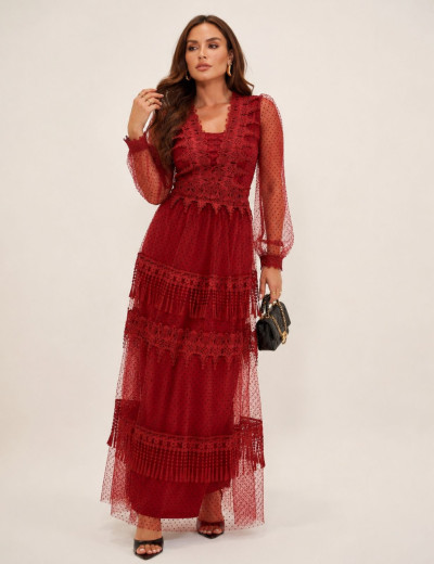 VESTIDO TULE POÁ PETRÍNIA VINHO