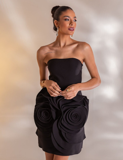 Vestido Flores Duplas Ariana Preto
