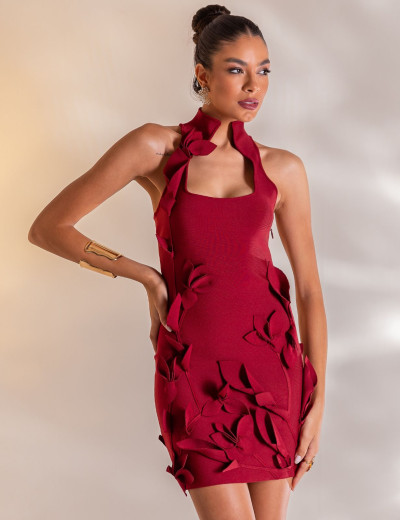 VESTIDO DE BANDAGEM FLORESTA MARSALA