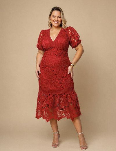 VESTIDO MIDI GUIPIR LORENA PLUS TELHA