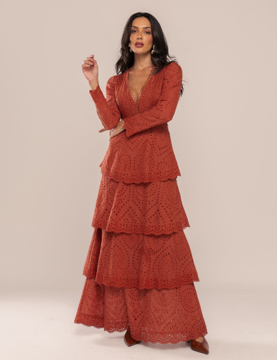 VESTIDO LONGO LAISE PÉROLA MARROM