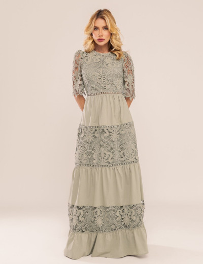 VESTIDO LONGO EM RENDA EMMA VERDE