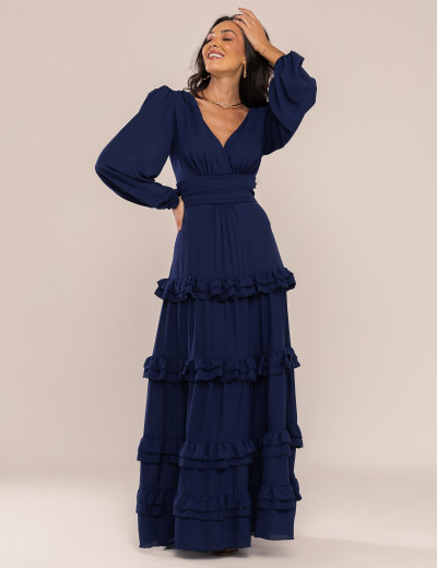 VESTIDO DECOTE V MAIA AZUL MARINHO