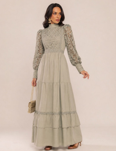 VESTIDO COM RENDA AGNES VERDE OLIVA
