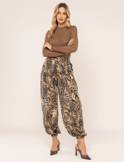 CALÇA ALADIM AIMAL PRINT KIARA MARROM