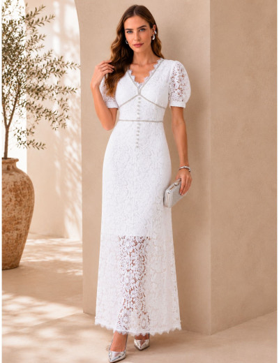 Vestido Renda Strass Fernanda Off White