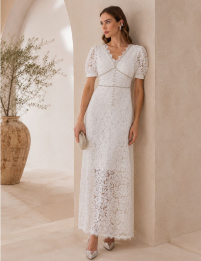 Vestido Renda Strass Fernanda Off White
