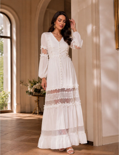 Vestido Detalhes Renda Brigitte Off White