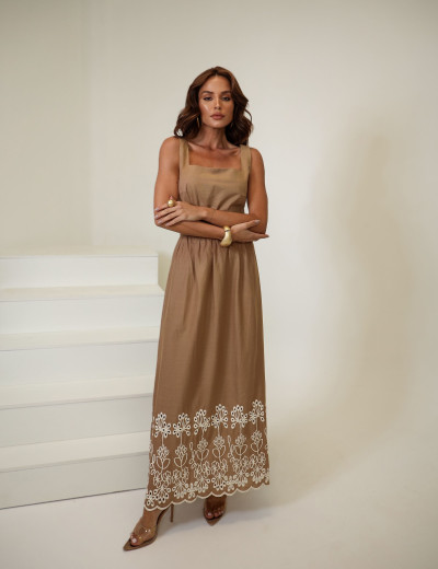 CONJUNTO DE ALGODÃO COM SAIA BORDADA PAMELA BEGE