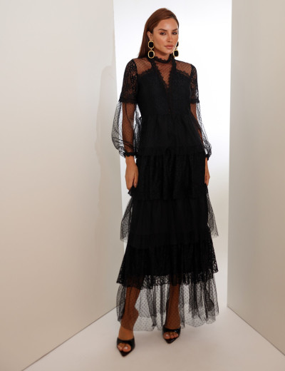 VESTIDO RENDA CAMADAS POLIANA PRETO